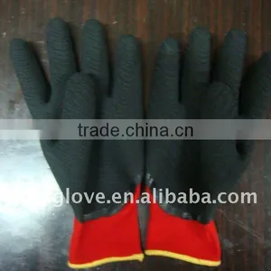 Welding Gloves .13G Red Nylon With Palm Open Back Coated Black Crinkle Latex Gloves , Knit Wrist . Latex Gloves thumbnail-1