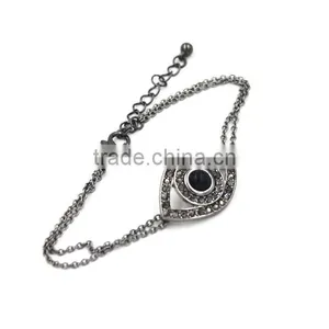 Gun Metal Chain Bracelet Rhinestone Evil Eye Gun Metal Plated Charm Bracelet thumbnail-5