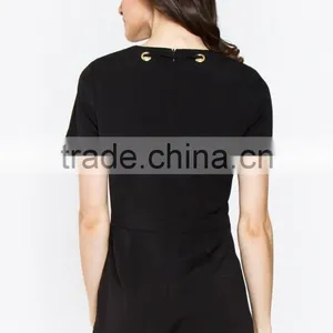 Made in China CUSTOM Wholesale Ladies Clothing Latest Design Fashion Women Black Short Sleeve Romper With Lace up Detail thumbnail-3