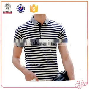 Latest Design Short Sleeve Striped t Shirt Men Polo Shirt Cotton Fabric Yarn Dyed thumbnail-1