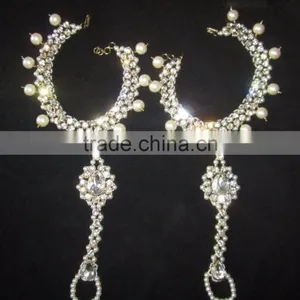 Crystal Pearl Gold Tone ANKLETS PAYAL Feet Bracelet Pair Barefoot Sandal thumbnail-2