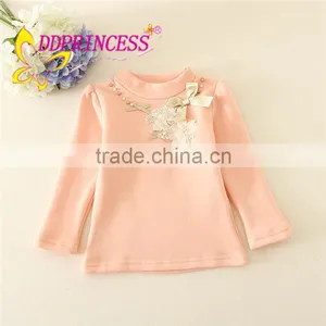 Factory In-stock Supply Solid Colors Undershirts Long Sleeves Girl Undershirt Floral Appliqued Girls Cotton Eco-friendly Clothes thumbnail-1