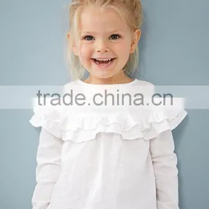 Latest Tops Designs Girls Long Sleeve Plain White Ruffle Blouse Children's Boutique Clothing thumbnail-1