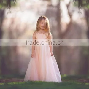 Little Girls Peach Tutu Long Maxi Dress Flower Girls Floor Length Wedding Dress thumbnail-5