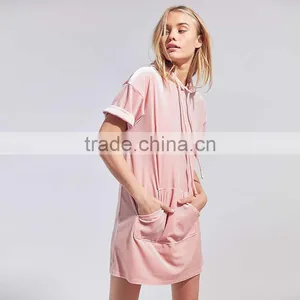 2017 Latest Fashion Half Sleeve Womens Velvet Hoodie Dress thumbnail-6
