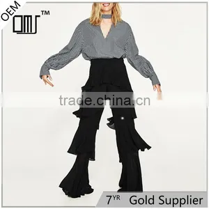 2017 Spring Womens Elegant Fancy Side Zip off Frilled Long Dress Pants thumbnail-1