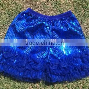 Hot Sale Newborn Summer Solid Sequin Chiffon Double Ruffled Shorts Kids Trousers Cheap Summer Sequin Shiny Posh Petti Shorts thumbnail-1