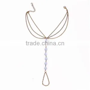 Three Layers Bronze Tone Acrylic Rhinestone Crystal Beads Finger Anklet Foot Chain thumbnail-2