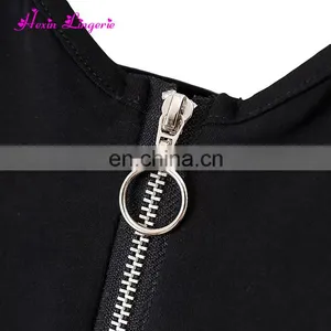 Black Zipper v Neck Plus Size Romper Short Womens Jumpsuits Sexy Bodycon thumbnail-4