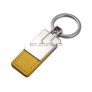 High Quality Promotional Zinc Alloy Laser Logo Yellow Leather Metal Car Keychain thumbnail-1