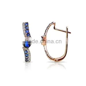 14K Rose Gold Earring With Diamonds and Sapphires thumbnail-1
