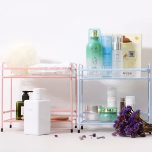 Nordic Fashion Wrought Iron Double Table Top Kitchen Shelf Bathroom Cosmetic Storage Rack thumbnail-1