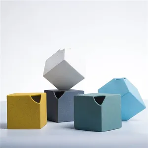 Modern Abstract Jingdezhen Cube Frosted Yellow Blue Green White Ceramic Vase Decoration thumbnail-2