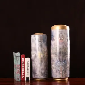 Wood Gild Light Luxury Simple Elegant Ceramic Vase For Hallway TV Bench Decor thumbnail-2