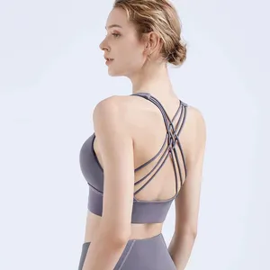 Hot Sale Running Girl Strappy Sports Bra for Women, Sexy Crisscross Back Medium Support Yoga Bra With Removable Cups thumbnail-3