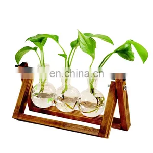 Terrarium Creative Hydroponic Plant Transparent Vase Wooden Frame Vase Decoration Glass Tabletop Plant Bonsai Decor Flower Vase thumbnail-1