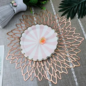 Metallic Placemats Set of 6 Gold Leaf Round Placemats Non-Slip Wipeable Table Mats for Dinner,Party,Wedding Accent Centerpiece thumbnail-2
