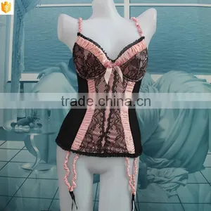 Wholesale Women Shapewear, Black Lace Pink Bow Sexy Corset thumbnail-1