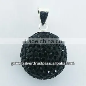 Sterling Silver Czech Crystal Black Elegant Sphere Pendant thumbnail-1