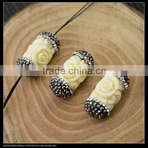 LFD-0043B Wholesale Shell Beads Engraved Flowers White Round Tube Connector Paved Crystal Rhinestone Spacer Beads Jewelry thumbnail-2