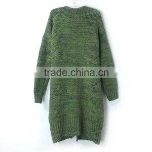 Deep V-neck Knitting Long Coat Lady Long Sleeve Pocket Casual Sweater Cardigan thumbnail-2