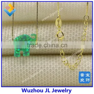 Fashion Synthetic OP11 Green Opal Elephant Pendant Sale Online Necklace thumbnail-1
