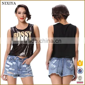 Factory Low Price Dance Beaded Printed Sleeveless Crop Tops thumbnail-1