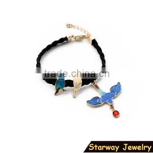 >< SW16643 Exquisite Cute Blue Enamel Rope Bird Charm Bracelet / thumbnail-1