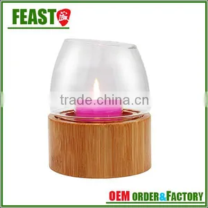 2015 NEW Design Wedding Candle Holder HOT Selling Glass Candle Holder With Wooden Stand thumbnail-1