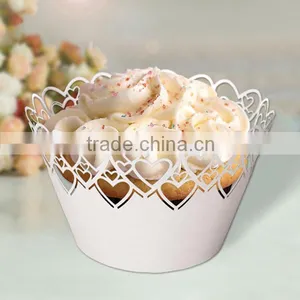 Lovely and Funny Pink Heart Laser Cut Wedding Cake Decoration Paper Wrappers thumbnail-3