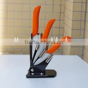 Elegant Design Handle in Orange Color Ceramic Knife Fruit Knife+paring Knife+utility Knife Set in Acrylic Stand thumbnail-1