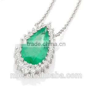 Fashion Neckless Jewelry, 925 Sterling Silver Big Green Stone Necklace thumbnail-1