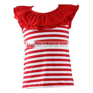 Hot Summer Baby Cotton T-shirt Red Ruffle White & Red Stripe T-shirt Toddler Girls Costume thumbnail-1