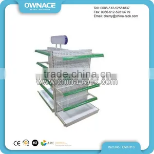 Four Side Perforated Display Stand for Supermarket Retail With Glass Shelf thumbnail-1