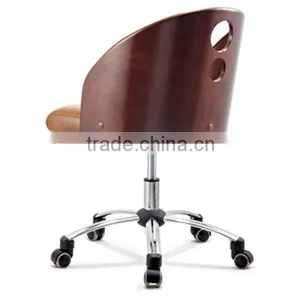 Mid-Back Mahogany Wood Swivel Conference Chair With Brown Leather thumbnail-5