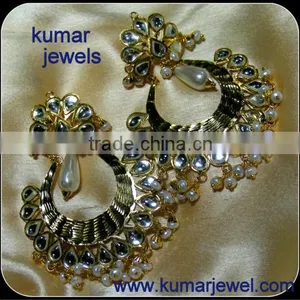 Gold Plated Traditional Jadau Earrings thumbnail-4