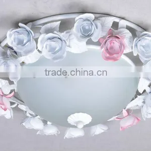 Iron Rose Flower Encircle Glass Shade Ceiling Light thumbnail-1