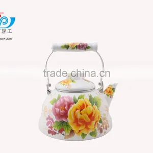 3L Good Quality Enamel Tea Kettle With Ceramic Handle Beautiful Decal thumbnail-2