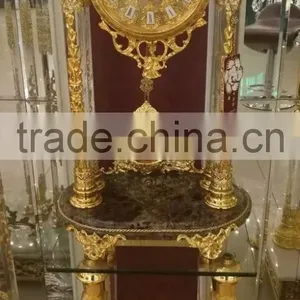 Magnificent Bright Gold Gilt Brass Mantel Clock, Black Marble Base Mantel Clock thumbnail-6