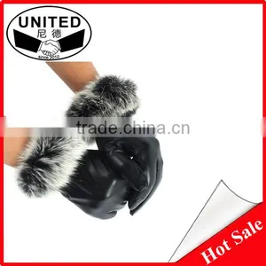 Women's Leather Gloves Autumn Winter Warm Rabbit Fur Gloves Sheepskin Mittens thumbnail-1