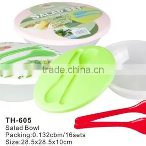 Plastic Kitchen Tools Reusable Salad Bowl With Lid And Spoon thumbnail-1