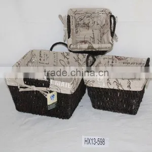 Canvas Lining Maize Peel Storage Basket With Handle thumbnail-1
