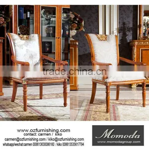 YB62 Royal Antique French Style Spoon Back Dining Chair Wooden Arm Chair /Luxury Hand Carved Wood Frame Fabric Dining Chair thumbnail-1