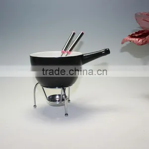 Ceramic Cheese Chocolate Tea Light Candle Fondue Set Pot With 4 Forks thumbnail-1