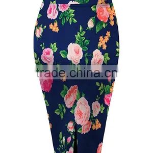 Office Wear Long Skirt Flattering Fit Pencil Tight Knee Length Stretchy Beautiful Prints Sexy Skirt For Middle-Aged Women thumbnail-3