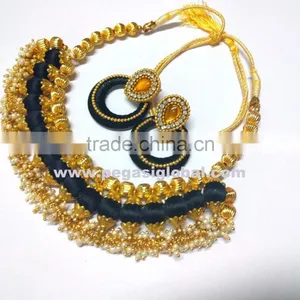 Stylish Black and Gold Necklace With Matching Earrings, Indian Hand Crafted Fashion Jewelry thumbnail-1