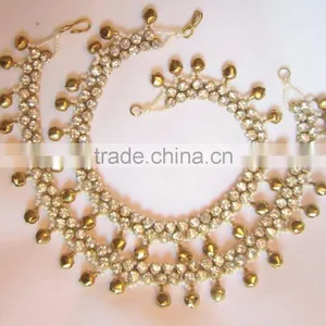 Gold cz BELLS Payal ANKLETS Feet Bracelet PAIR thumbnail-3