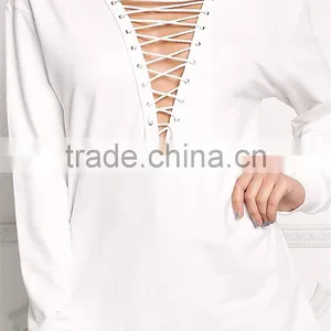 MGOO New Arrival Customized Spring Terry Sweater Tops Plain White Boyfriend Oversized Loose 100 Cotton Brushed Long Sleeves thumbnail-3