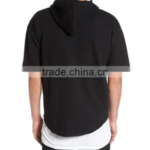 Wholesale Custom Logo Printing Short Sleeve Blank Hoodies Sweatshirts With Side Zips thumbnail-3
