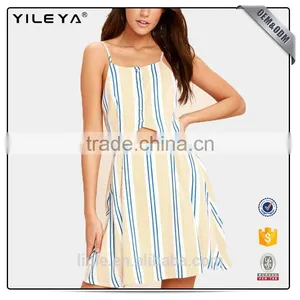 New Fashion Striped Simple Skater Dress Summer Beach Cut Out Fluent Stripe Casual Skater Dress thumbnail-1